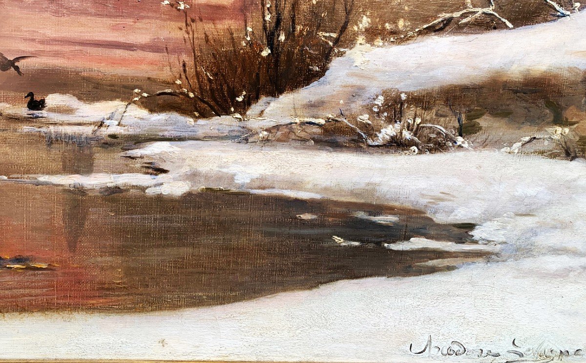 Snowy Landscape By Théodore Levigne (1848/1912)-photo-4