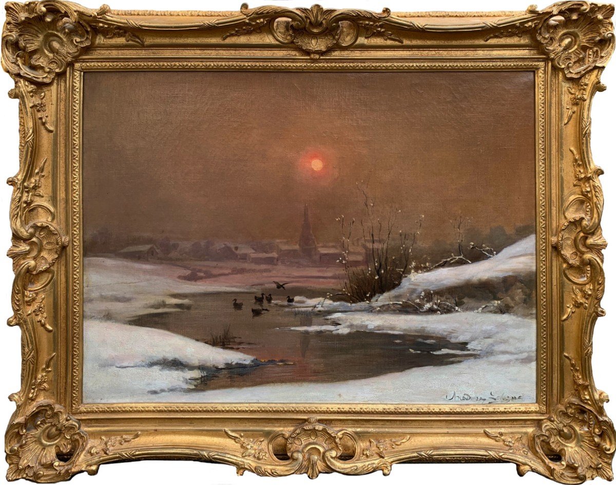 Snowy Landscape By Théodore Levigne (1848/1912)