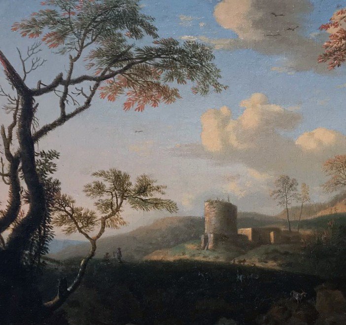 Paysage Rocheux Animé Fond Ruine Suiveur De Jan Van Bloemenn (1662/1749)-photo-3