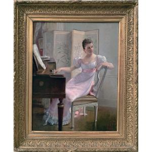 Young Woman At The Piano 19th Century Signed Fpcordova