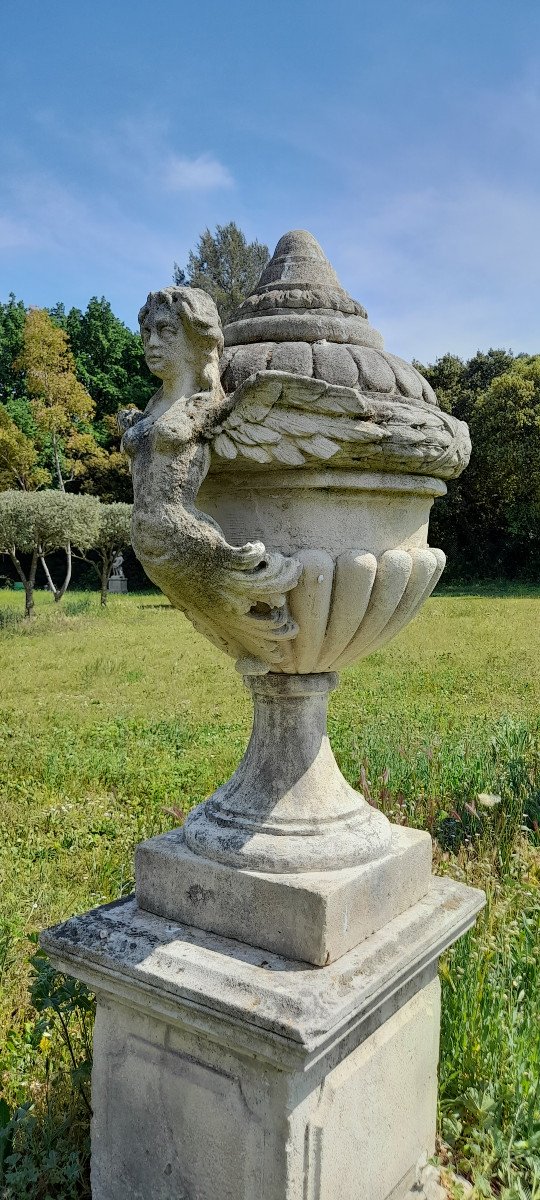 Pair Of Large Covered Stone Vases From The Louis XIV Period-photo-4