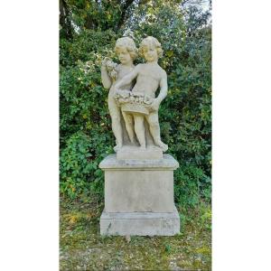 Cherub Statue With Basket Of Flowers