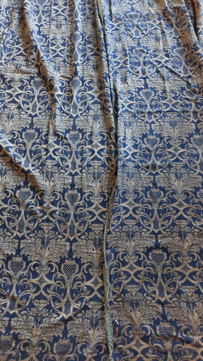 Pair Of Blue Renaissance Style Curtains By Fortuny -photo-2