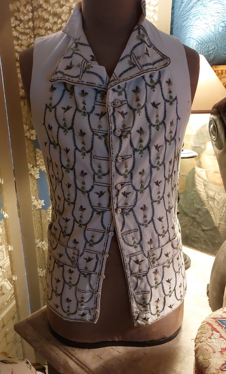 Gilet En Coton Des Indes Brodé Saint Esprit Fil d'Argent 