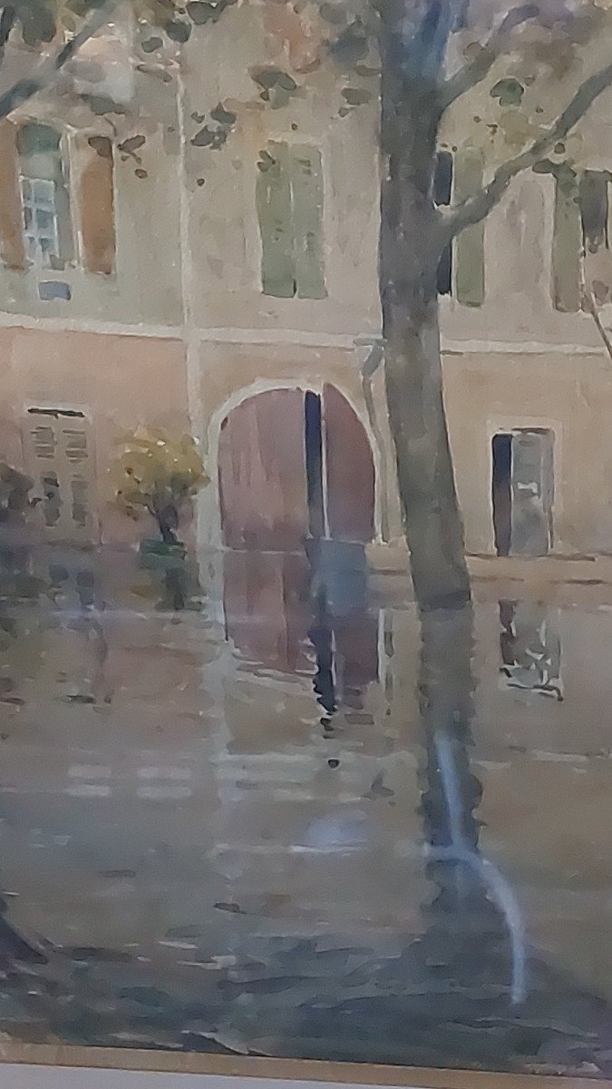 Watercolor Avignon Under Water Signed R Leverd-photo-4