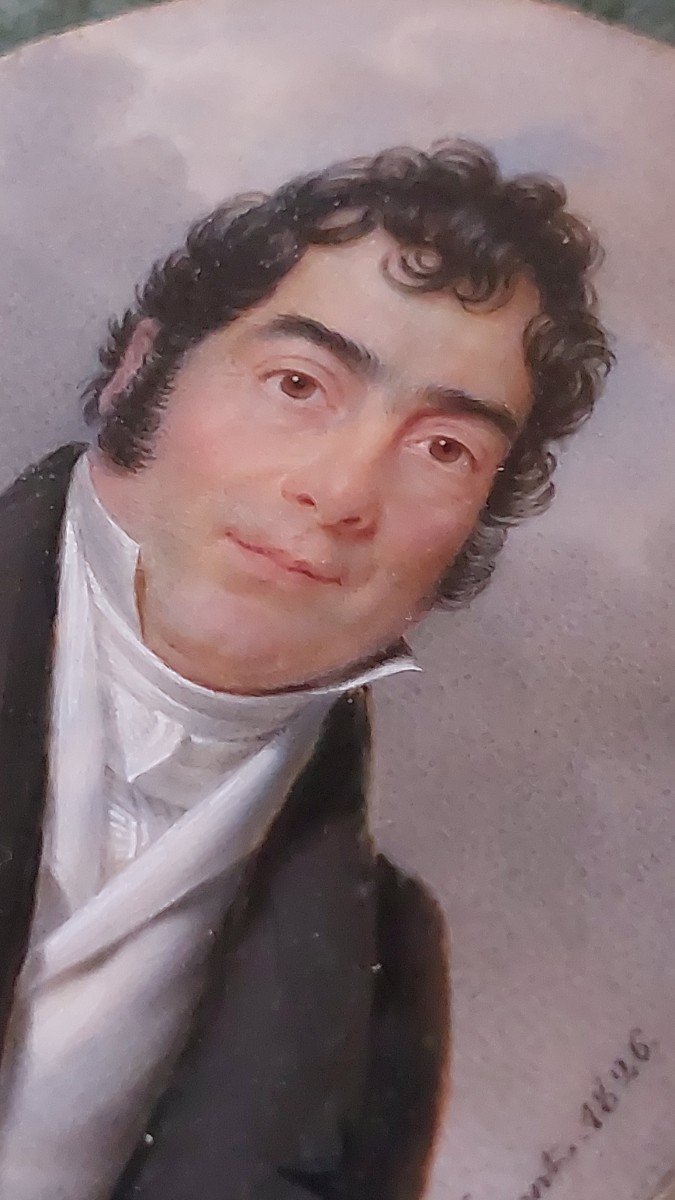 Portrait Homme Miniature Signée Et Datée 1826