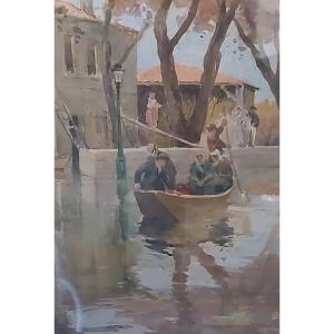 Aquarelle Avignon Sous Les Eaux Signée R Leverd