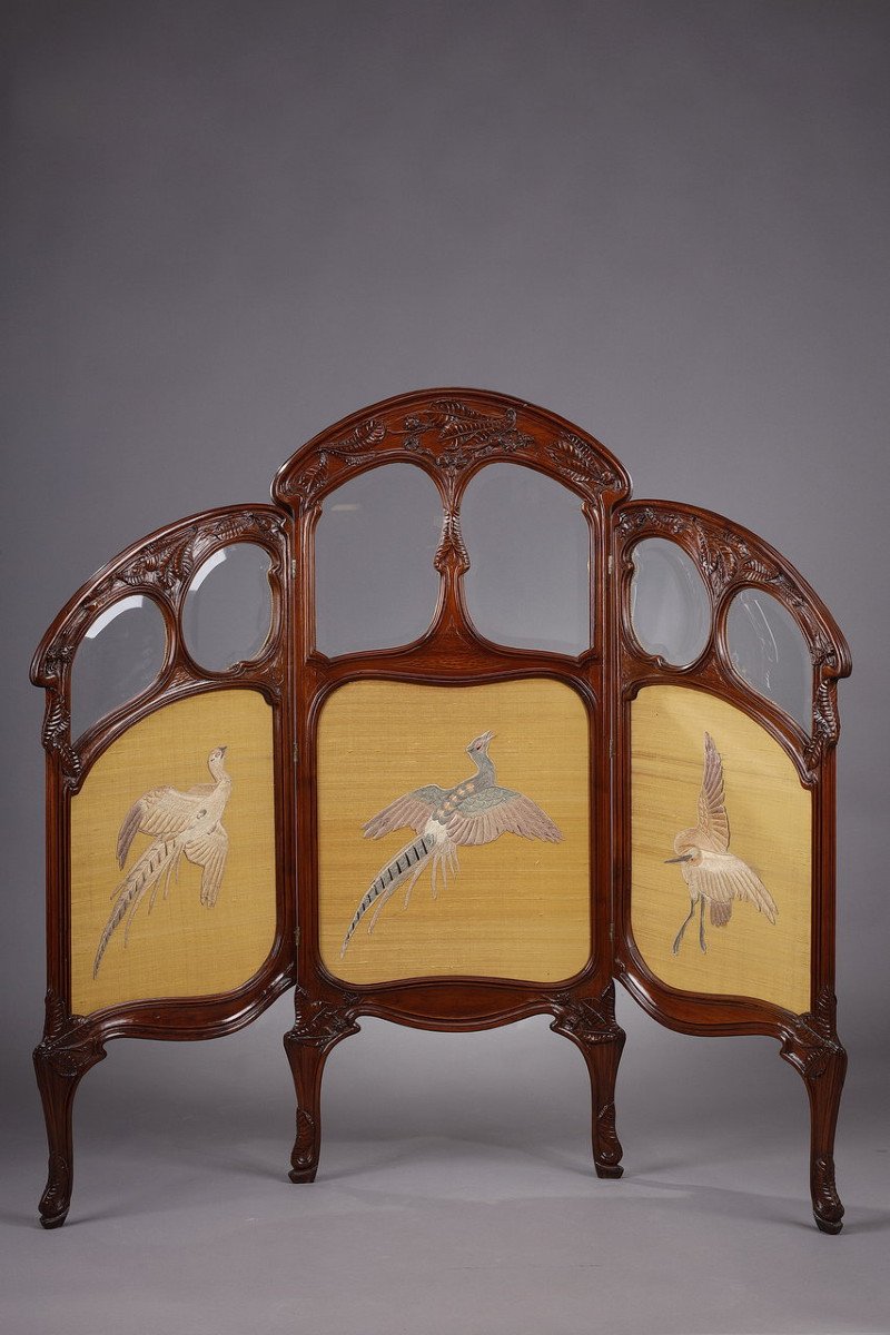 Screen 1900 In Mahogany Signed Felix Bernard