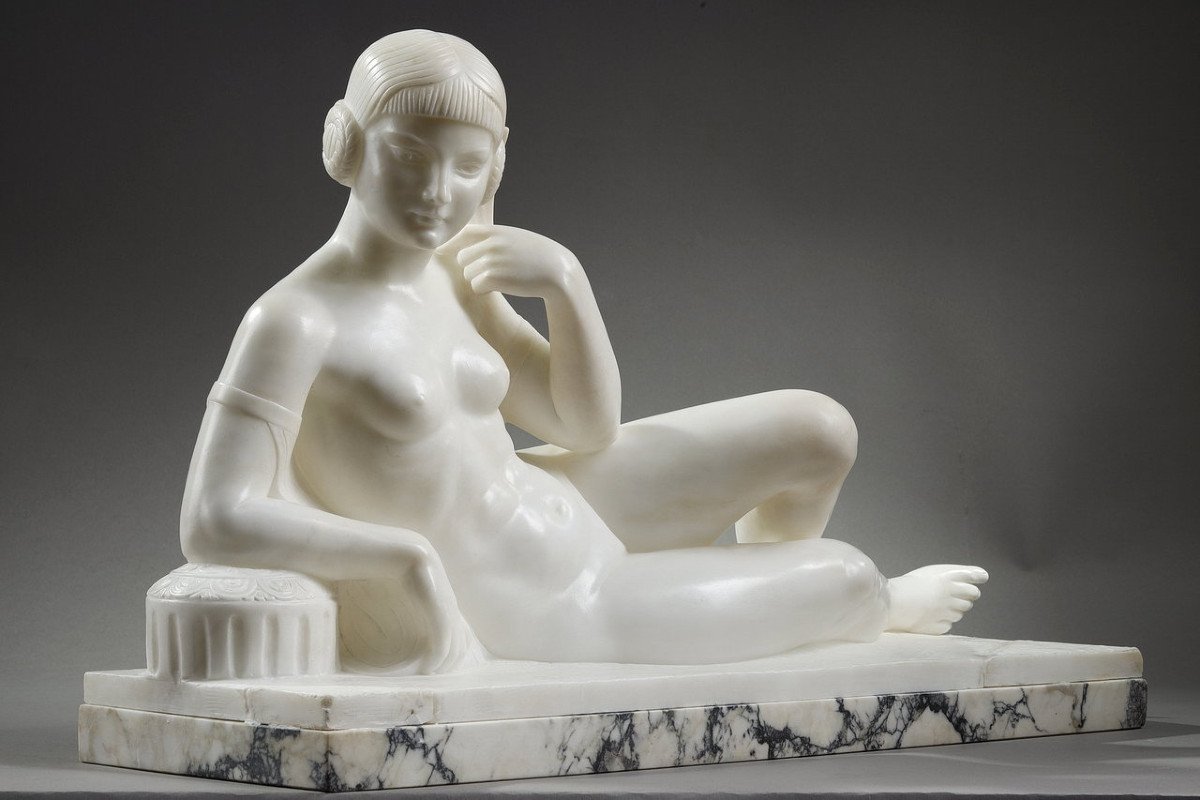White Marble Odalisque From The Art Deco Period -photo-2