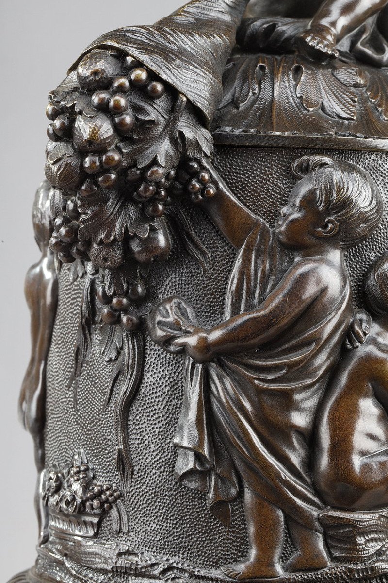 Bronze Vase Decorated With Putti Harvesters, In The Taste Of Clodion, 19th Century-photo-2