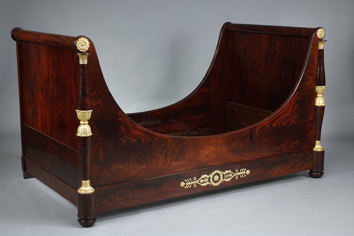 Large Solid Mahogany Boat Bed From The Empire Period -photo-4