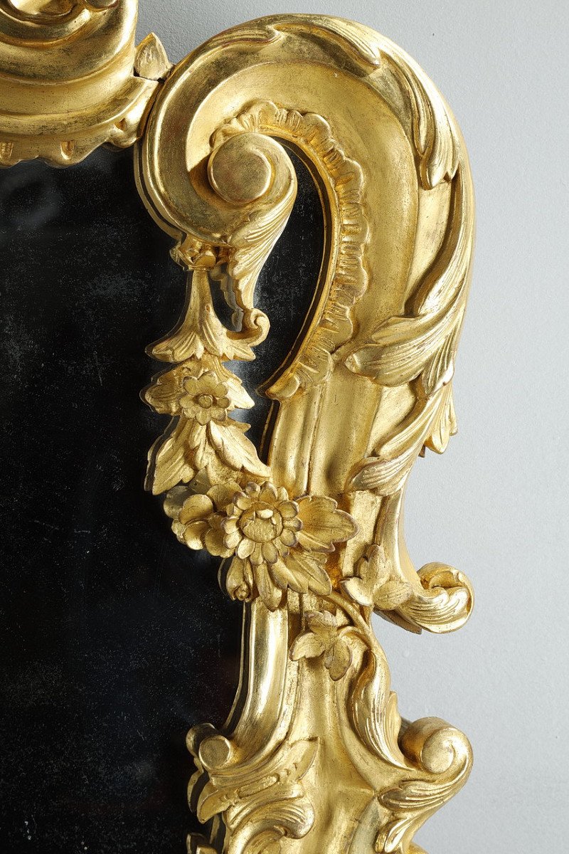 Large Rocaille Mirror With Glazing Beads In Golden Wood Louis XV Style-photo-2