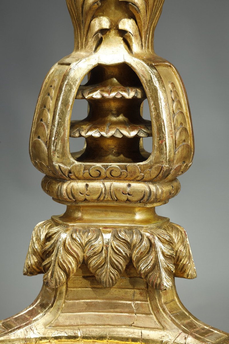 Large Tripod Column In Gilded Wood,  Louis XIV Style, 19th Century-photo-5