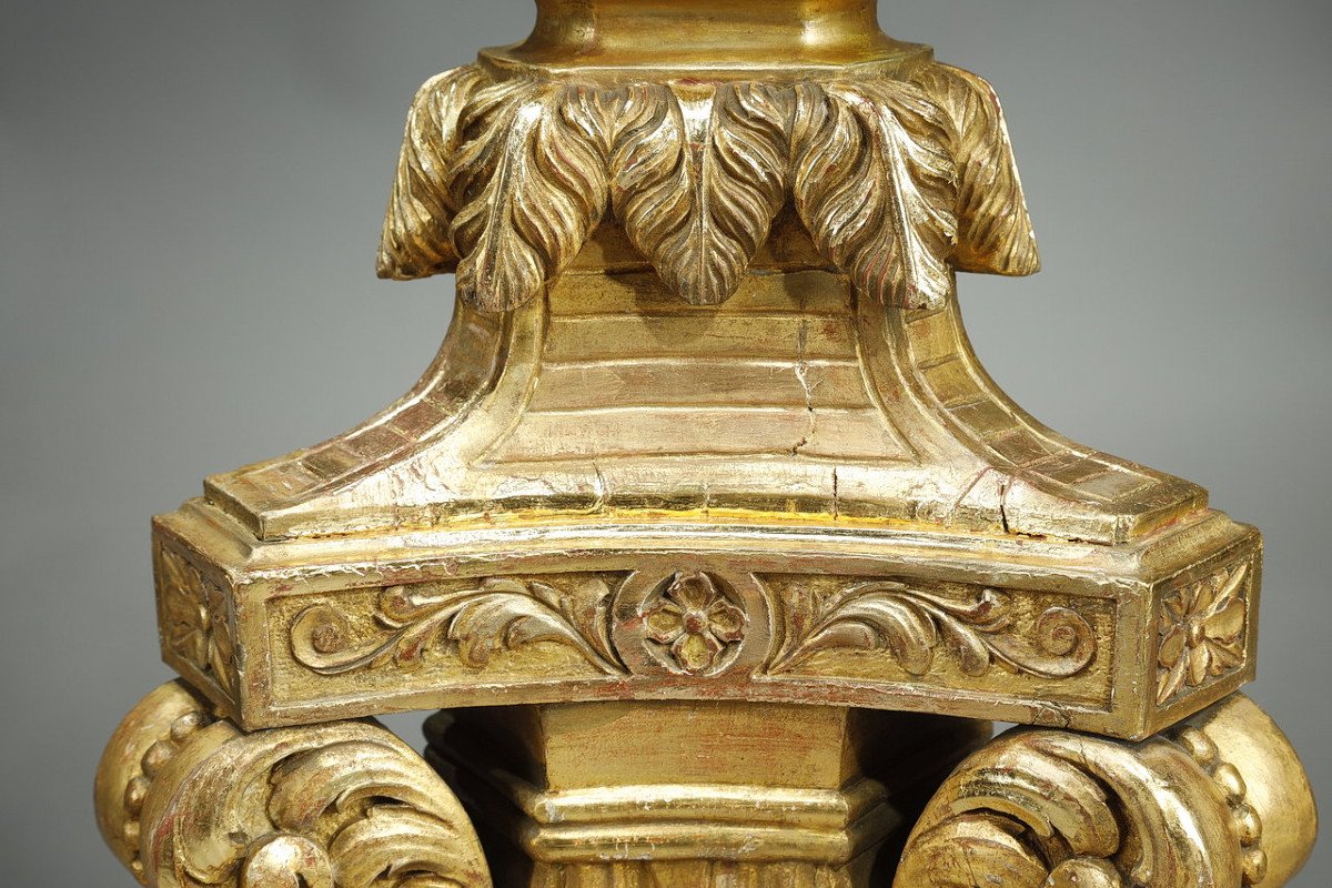 Large Tripod Column In Gilded Wood,  Louis XIV Style, 19th Century-photo-8