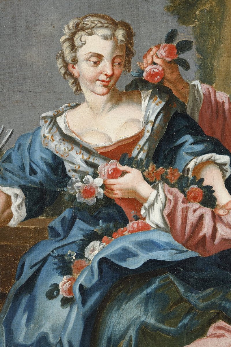 "Le Pasteur Galant", Huile sur toile d'après François Boucher, XIXe siècle-photo-4