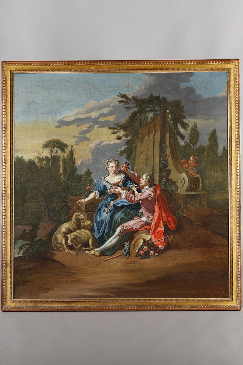 "Le Pasteur Galant", Huile sur toile d'après François Boucher, XIXe siècle