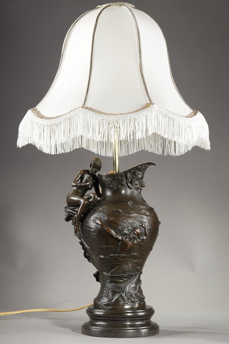 Lampe Art Nouveau En Bronze Signée Alexandre Clerget, Fin Du XIXe Siècle