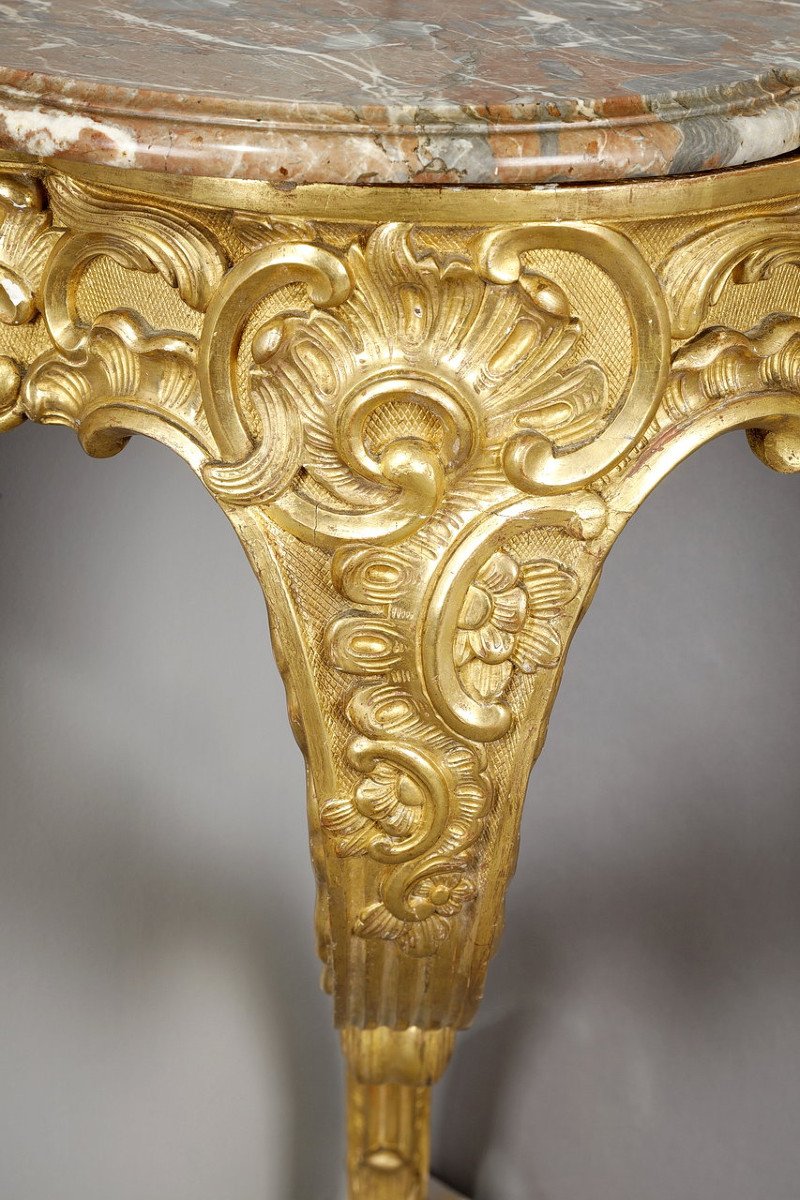 Louis XV Style Corner Console In Golden Wood And Breccia Marble Top, 19th-photo-6