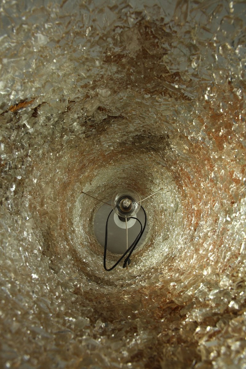 Grande Lampe Décorée De Fougères Avec Pied En Céramique Des Ateliers Accolay, 20ème Siècle-photo-7