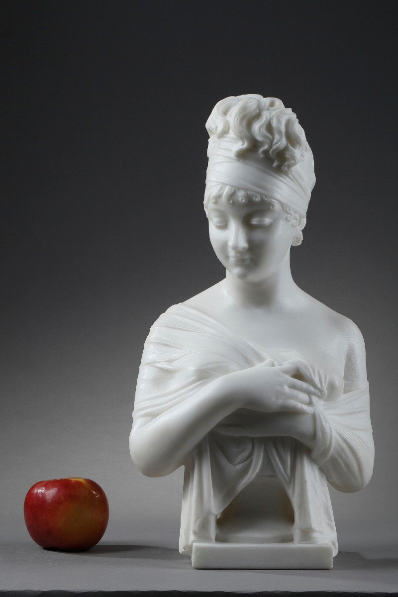 Bust Of Madame Récamier In Carrara Marble, After Joseph Chinard (1756-1813)-photo-2