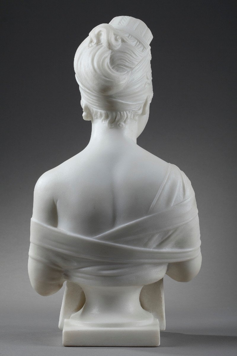 Bust Of Madame Récamier In Carrara Marble, After Joseph Chinard (1756-1813)-photo-3