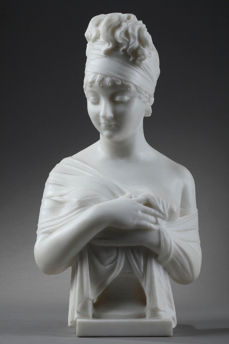 Bust Of Madame Récamier In Carrara Marble, After Joseph Chinard (1756-1813)