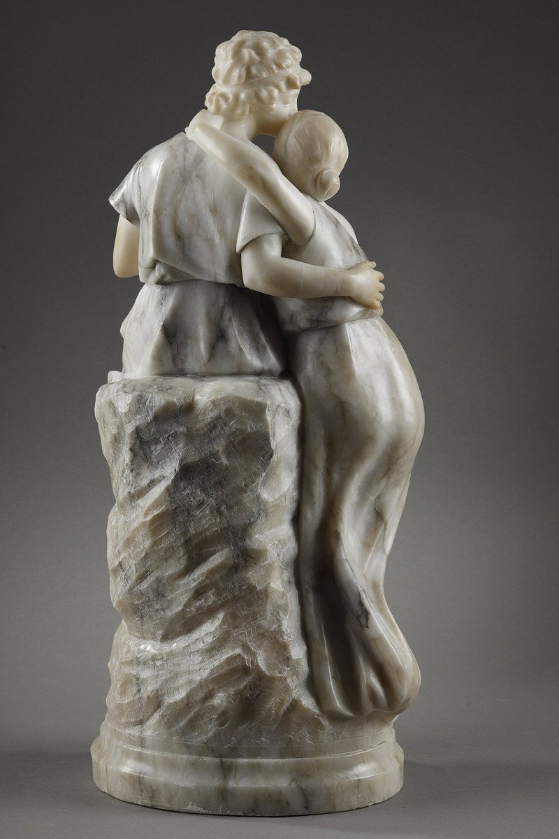 Alabaster And Marble Statue Representing Hélène And Pâris, 20th Century-photo-1