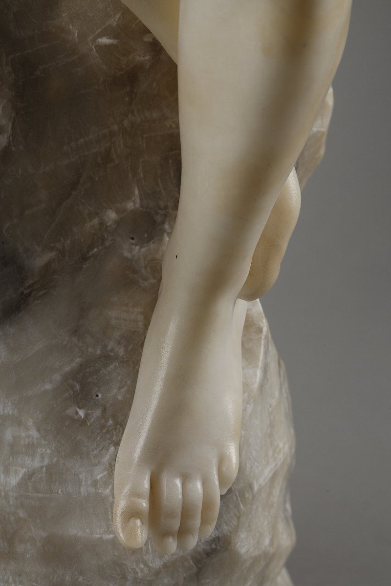 Alabaster And Marble Statue Representing Hélène And Pâris, 20th Century-photo-8