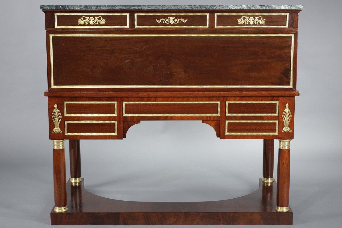 Cylinder Desk In Mahogany And Gilt Bronzes, Empire Style, 19th Century-photo-8