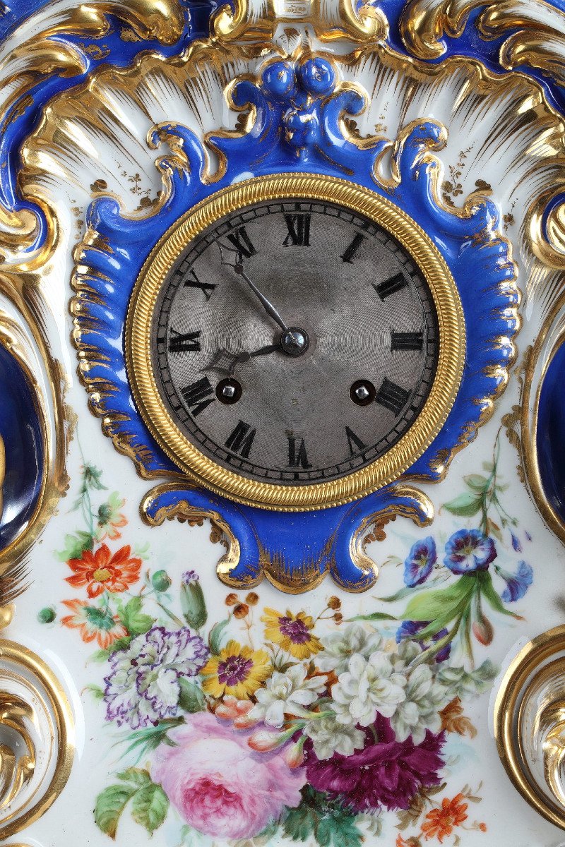 Rocaille Porcelain Clock In The Taste Of Jacob Petit (1796-1865), 19th Century-photo-3