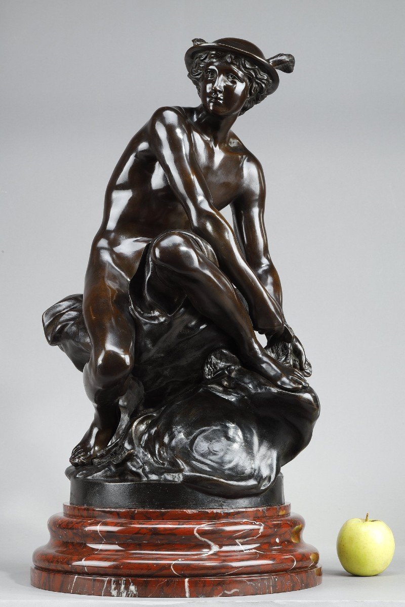 Bronze Sculpture After Pigalle, "mercure Attachant Ses Talonnières", 19th Century-photo-2