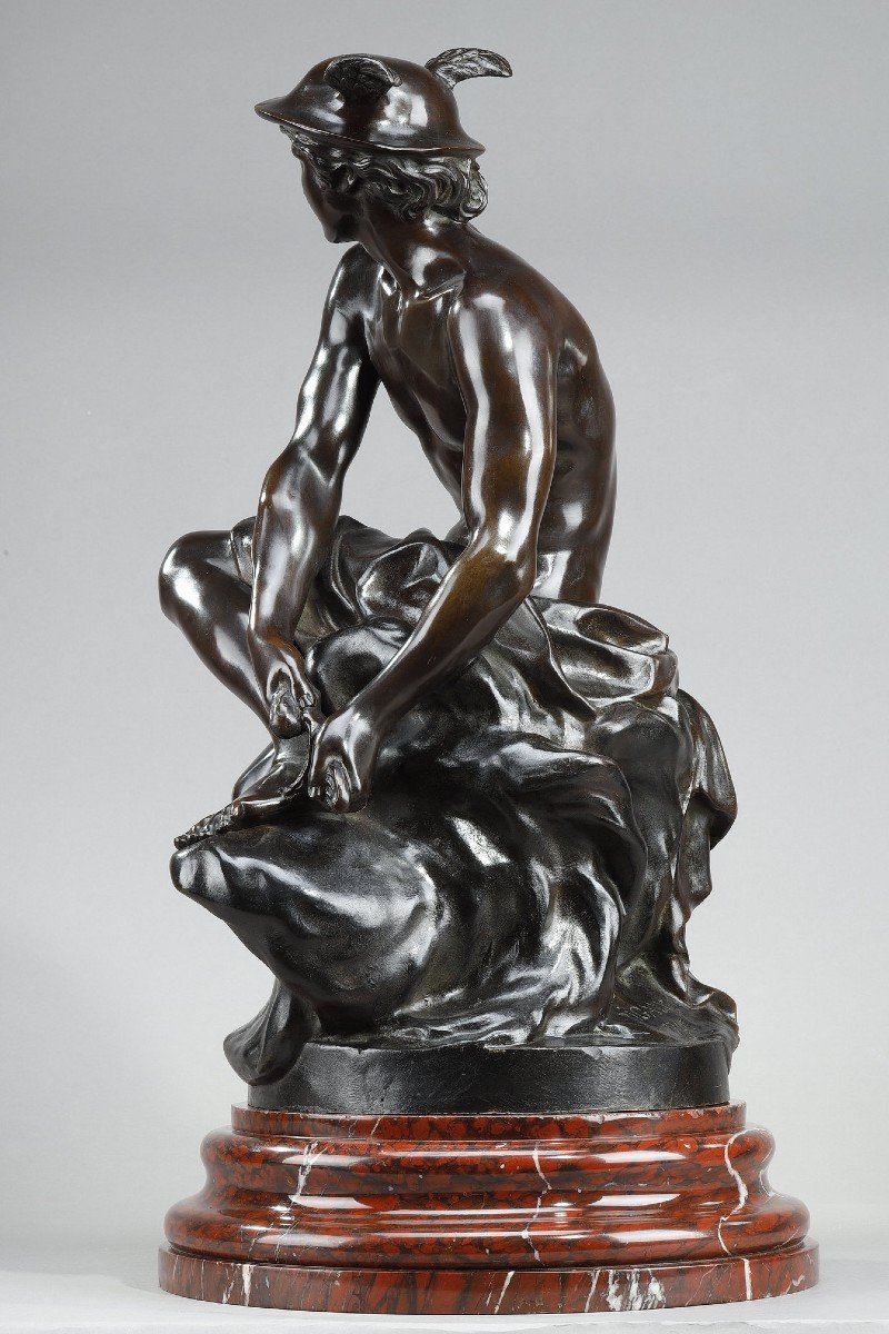 Bronze Sculpture After Pigalle, "mercure Attachant Ses Talonnières", 19th Century-photo-4
