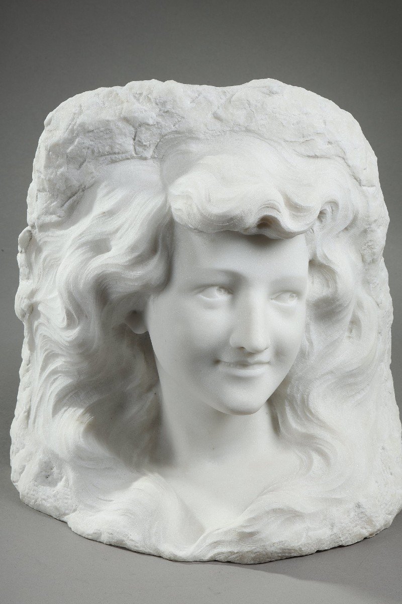 Buste De Jeune Femme En Marbre De Carrare, XIXe Siècle-photo-2