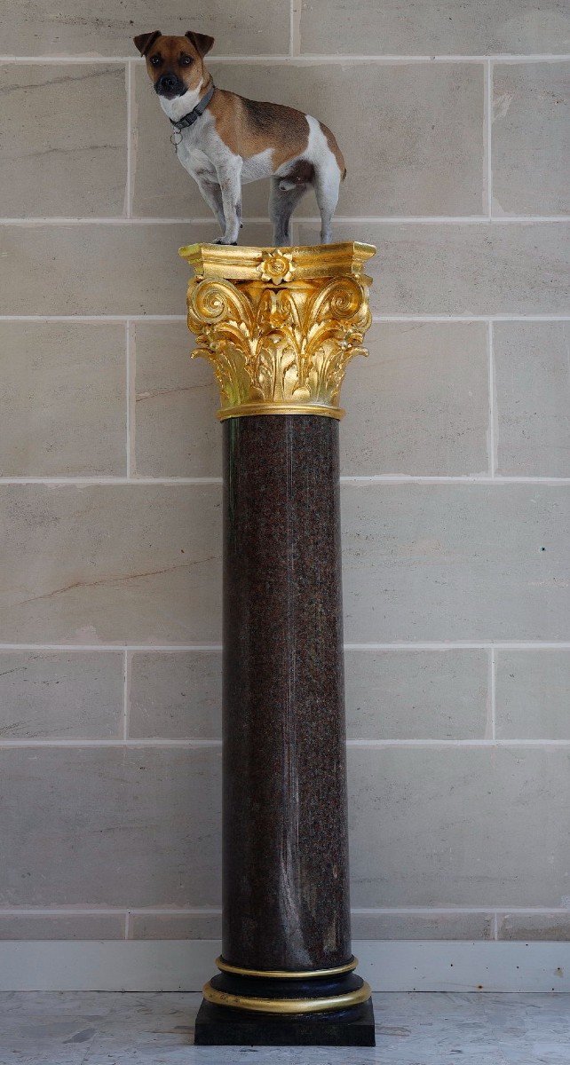 Importante Colonne En Granit Et Bronze Doré De Style Néoclassique, XXe 