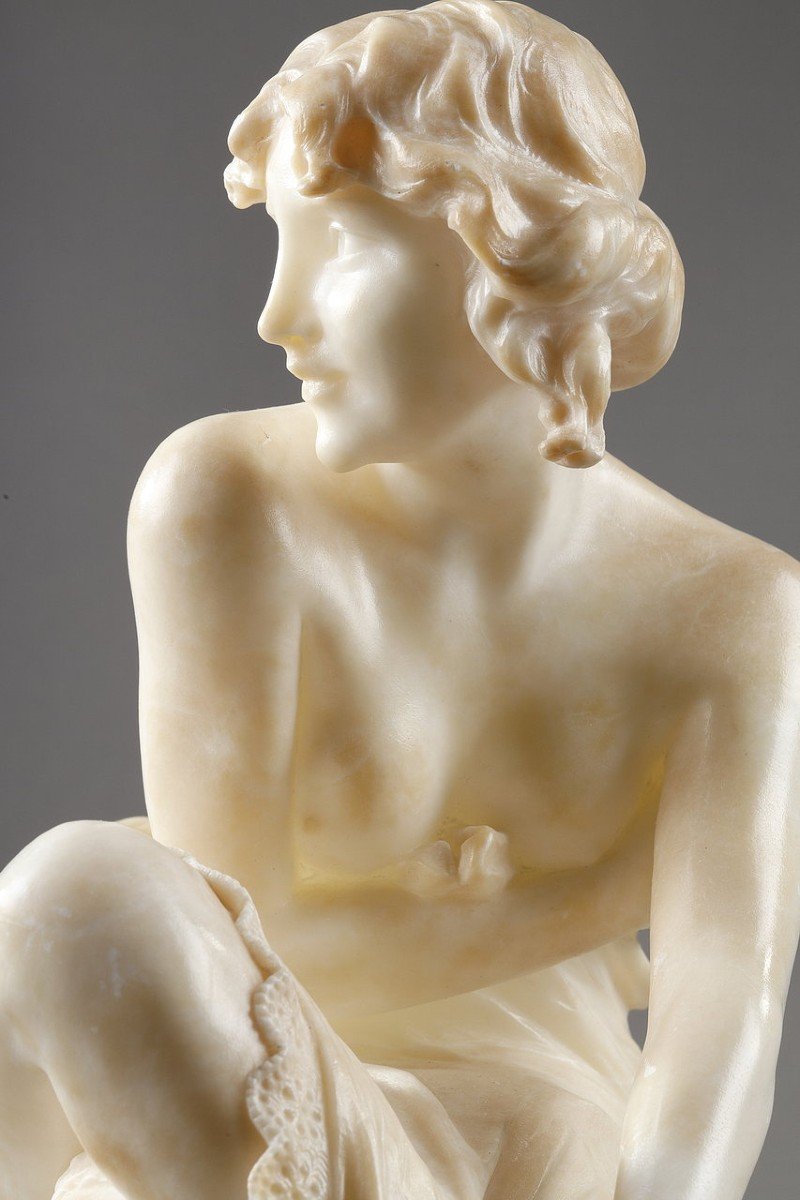 Sculpture En Onyx Et Albâtre "femme Se Déchaussant" d'Adolfo Luchini-photo-5