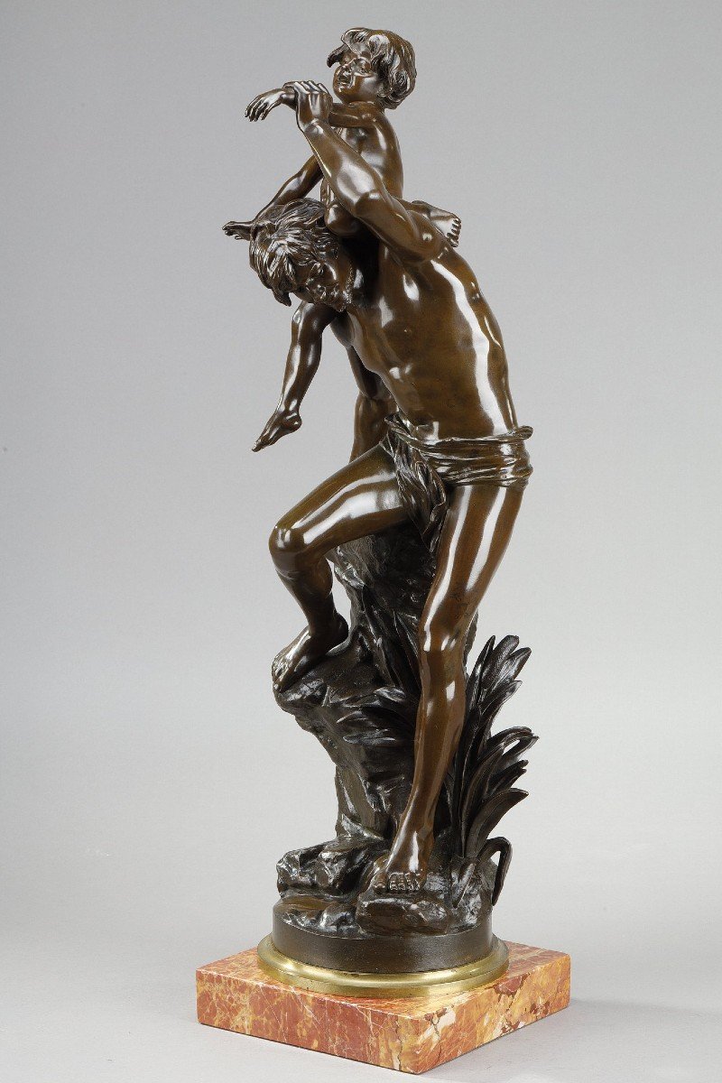 Bronze With Brown Patina Of A Man Carrying A Child On His Back, By Gaston Leroux (1854-1942)-photo-2