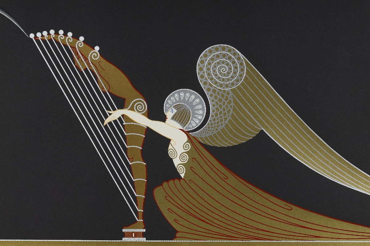 L'Ange à La Harpe, Lithographie En Couleurs De Erté (1892-1990).-photo-4