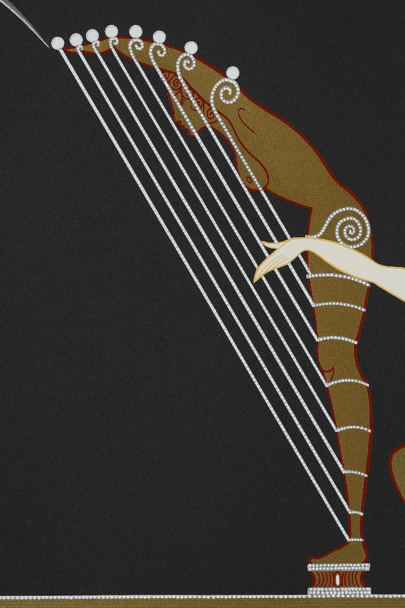 L'Ange à La Harpe, Lithographie En Couleurs De Erté (1892-1990).-photo-2