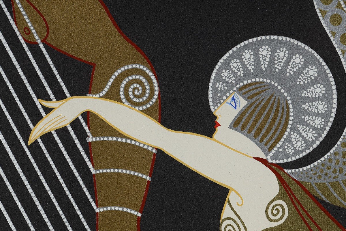 L'Ange à La Harpe, Lithographie En Couleurs De Erté (1892-1990).-photo-3