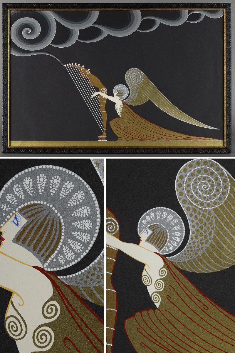 L'Ange à La Harpe, Lithographie En Couleurs De Erté (1892-1990).