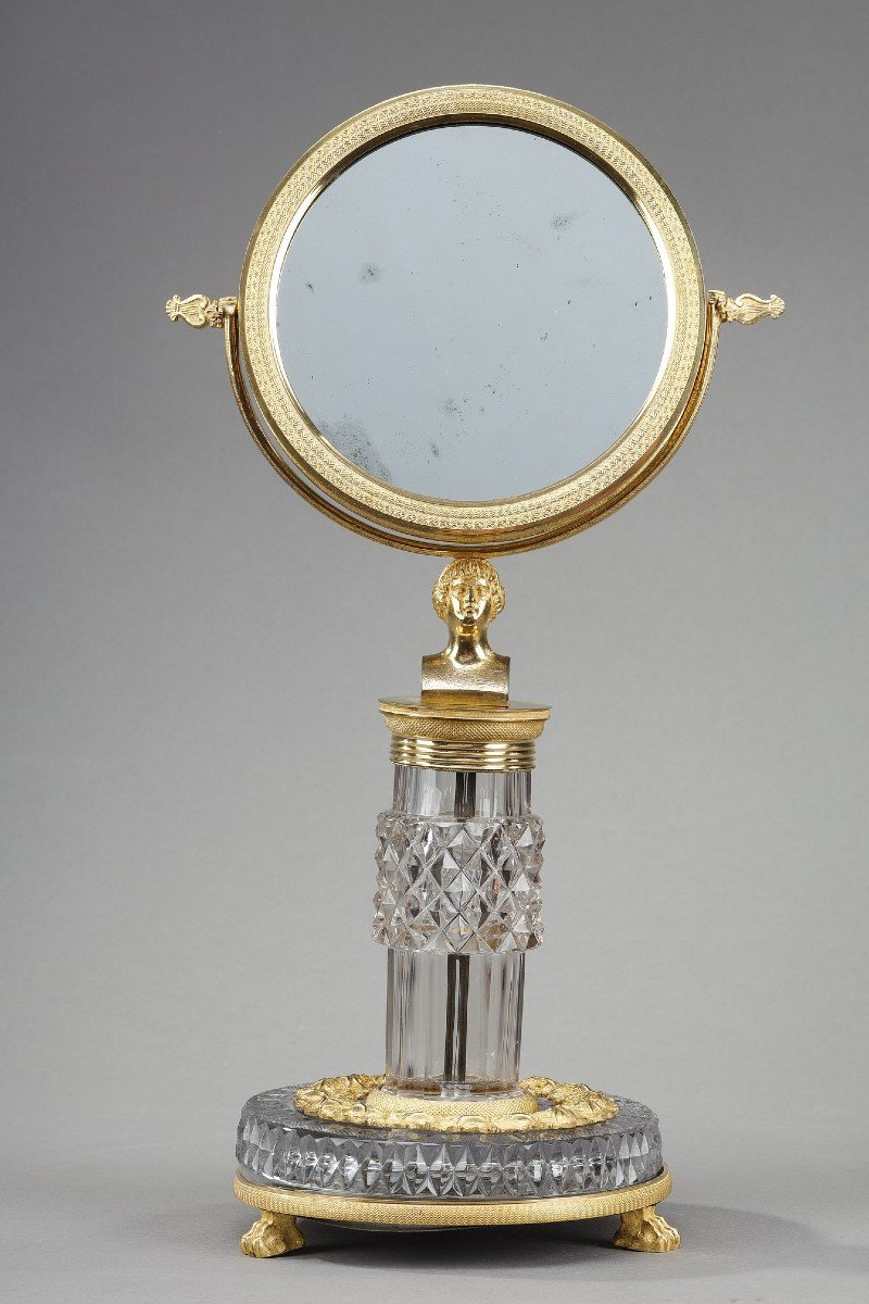 Miroir De Toilette En Cristal Taillé Et Monture En Bronze Doré Charles X