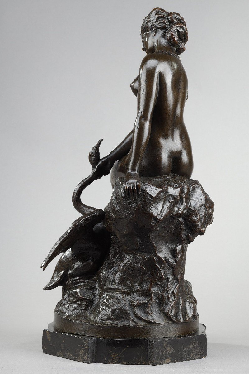 Bronze “leda And The Swan” By Louis Kley (1833-1911)-photo-1