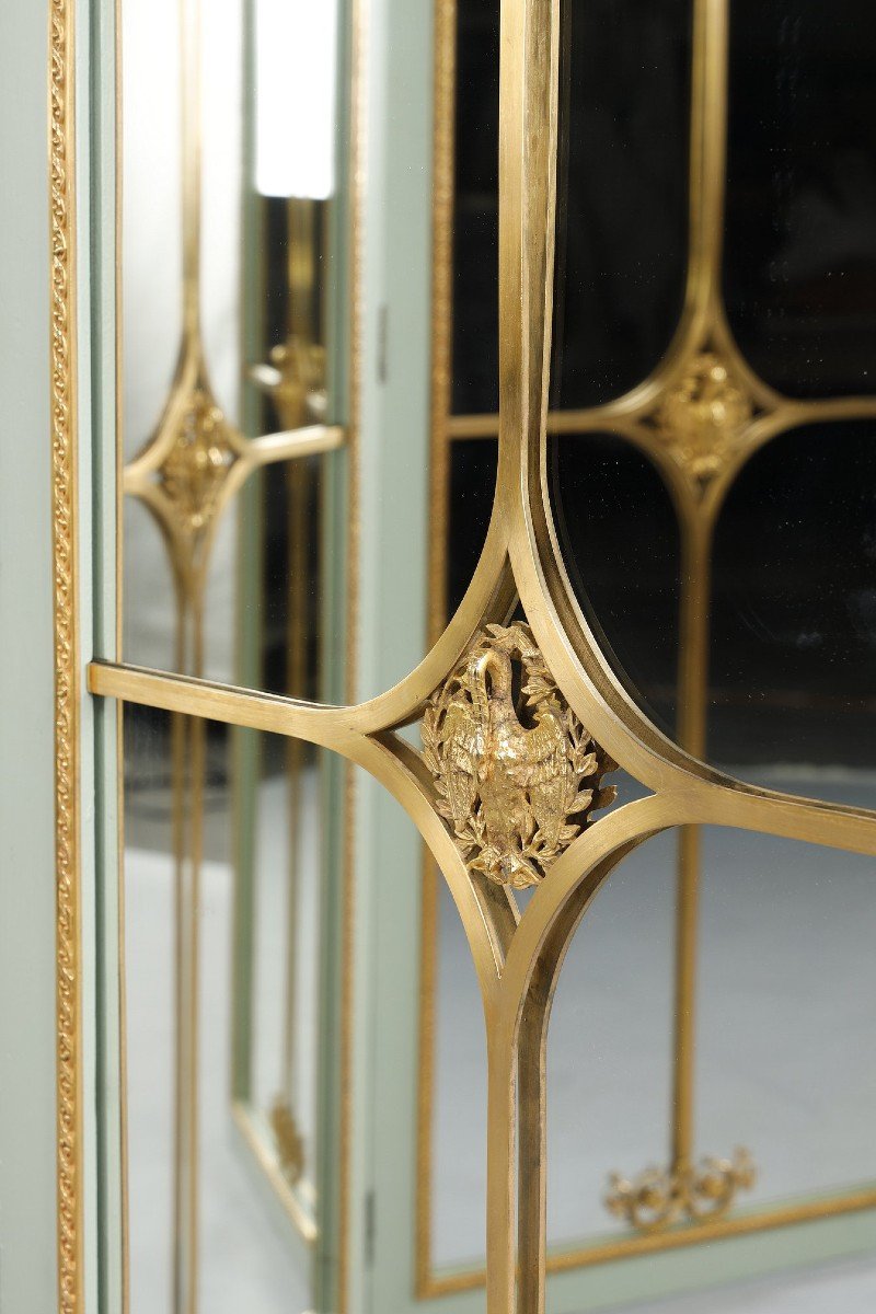 Four-leaf Mirror Screen In Lacquered Wood And Gilt Bronze Frame-photo-5