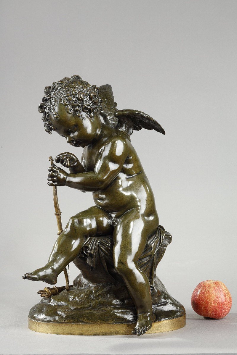 Bronze De Cupidon Bandant Son Arc d'Après Lemire (1741-1827)-photo-2