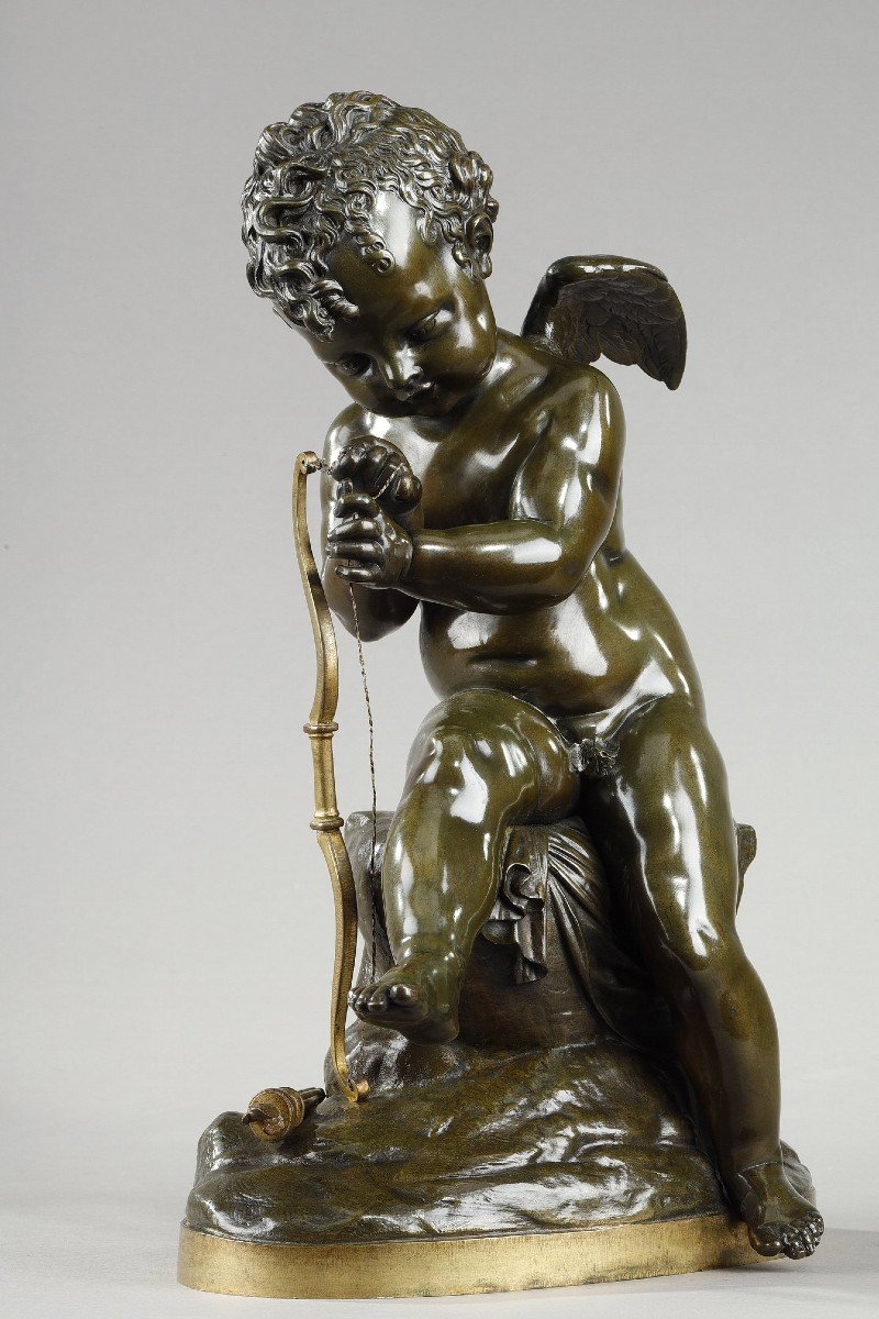 Bronze De Cupidon Bandant Son Arc d'Après Lemire (1741-1827)-photo-3