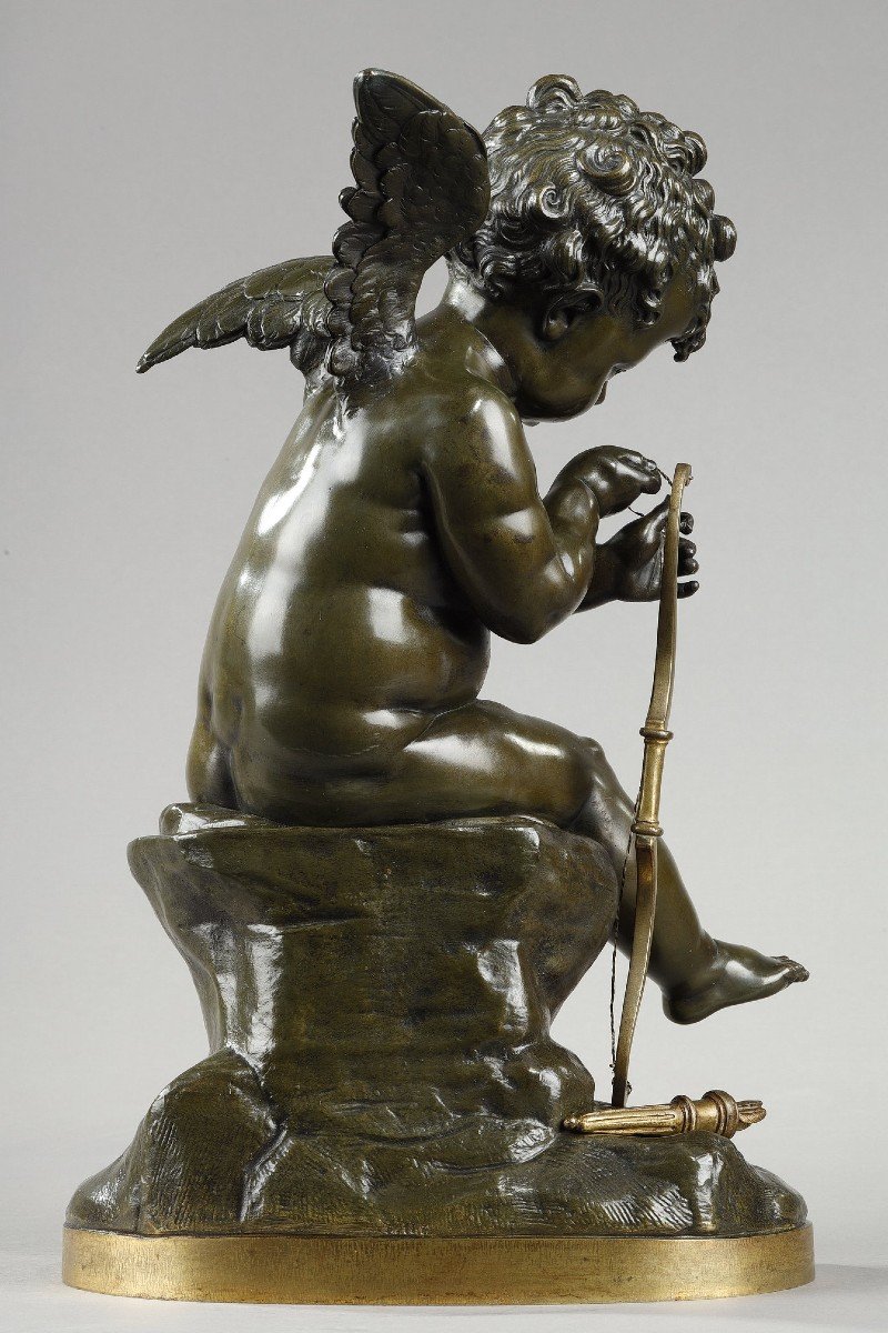 Bronze De Cupidon Bandant Son Arc d'Après Lemire (1741-1827)-photo-1