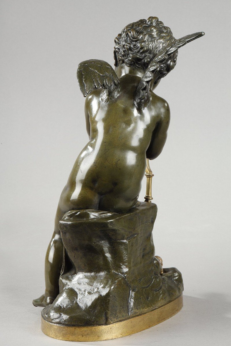 Bronze De Cupidon Bandant Son Arc d'Après Lemire (1741-1827)-photo-2