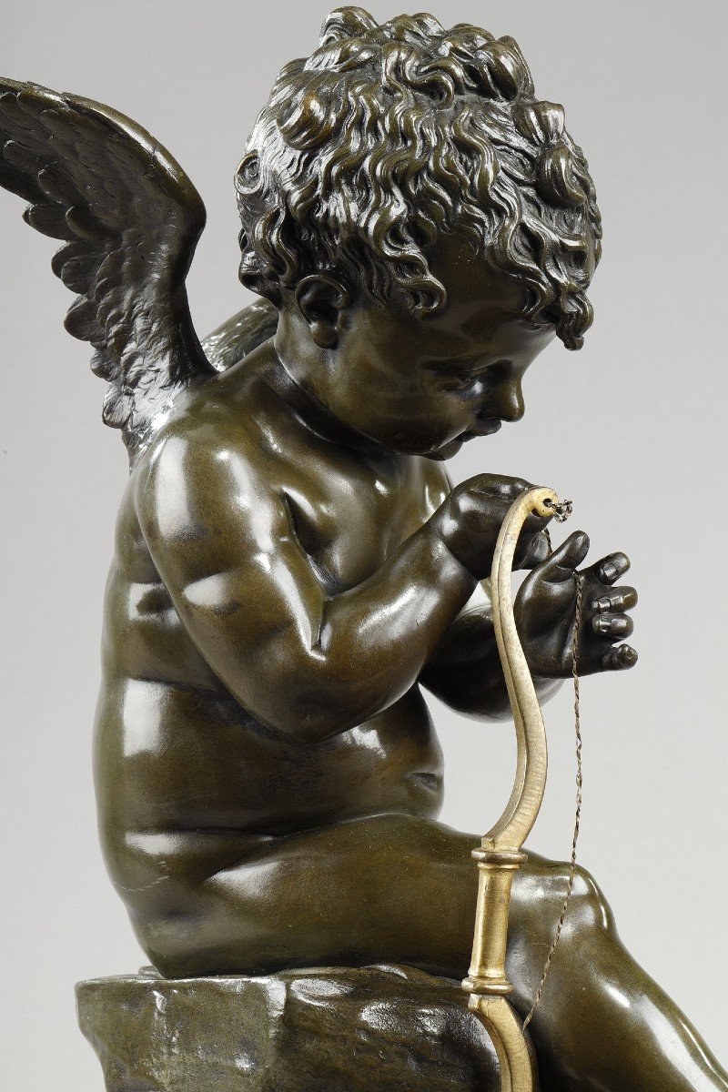Bronze De Cupidon Bandant Son Arc d'Après Lemire (1741-1827)-photo-6