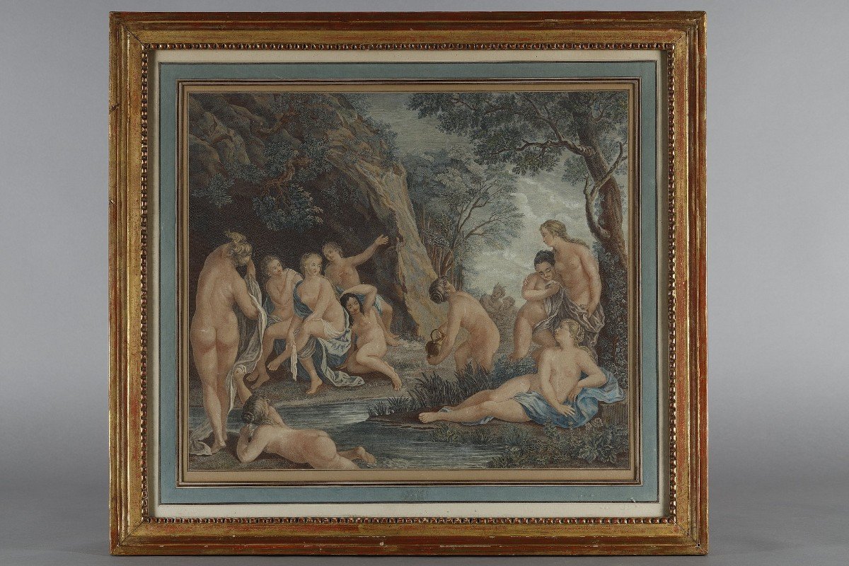 Paire De Gravures Polychromes Du XVIIIe Siècle d'Après Francesco Albani-photo-4