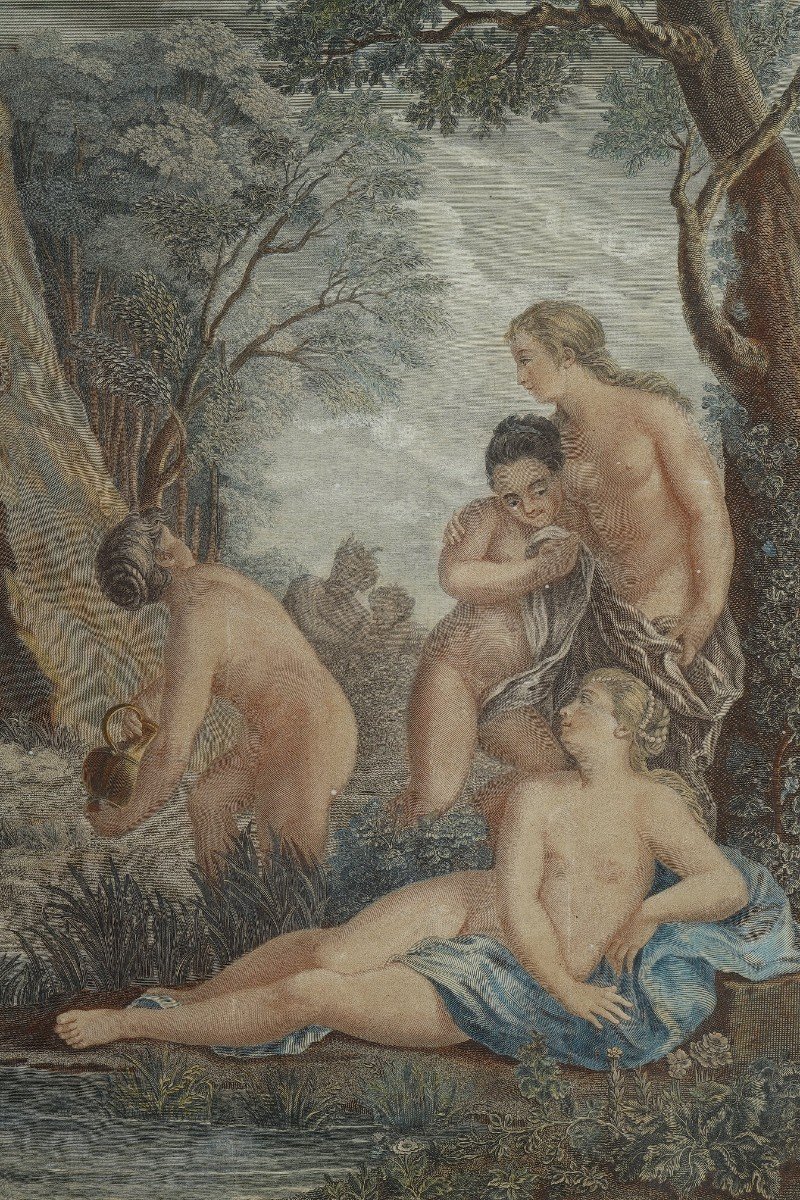 Paire De Gravures Polychromes Du XVIIIe Siècle d'Après Francesco Albani-photo-6